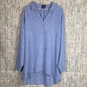 Jones&Co plus size 1X Linen roll sleeve blouse